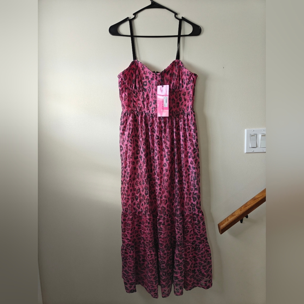 NWT Betsey Johnson Sachet Pink Black Cheetah Formal Gown Size 12